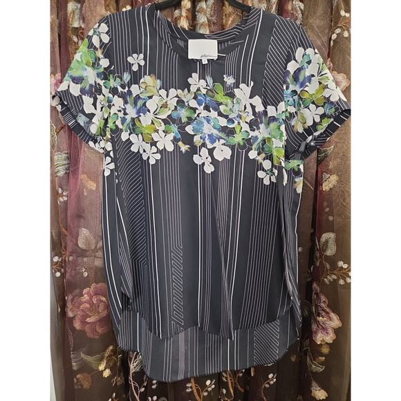 3.1 Phillip Lim Silk Blouse Size 6 Floral Stripes - Picture 3 of 16